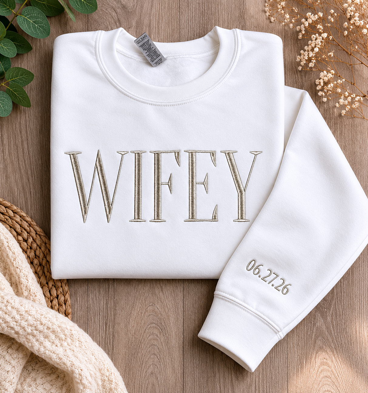 Personalized Wifey Crewneck, Embroidered Bride Sweatshirt, Newlywed Gift